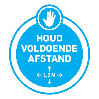 Pictogram sticker Houd voldoende afstand 1,5m. Diameter 31,5cm achterk